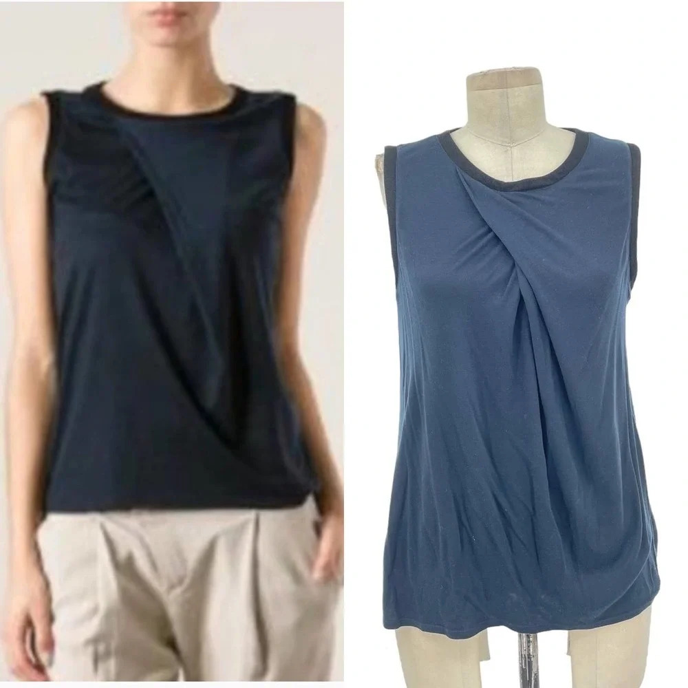 Helmut Lang Celeste Drape Front Shell Tank Top Blue / Black Size Small